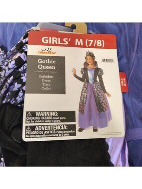 Gothic Queen Girls Medium 7/8 Halloween Costume Dress Headpiece NWT